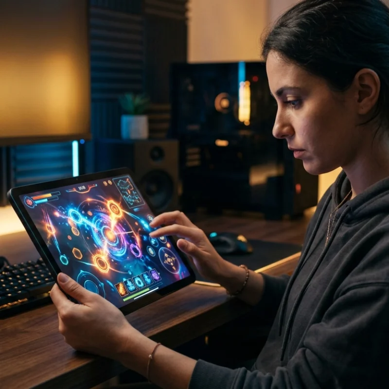 Player focusing on strategic gameplay in an online casino style digital game environment