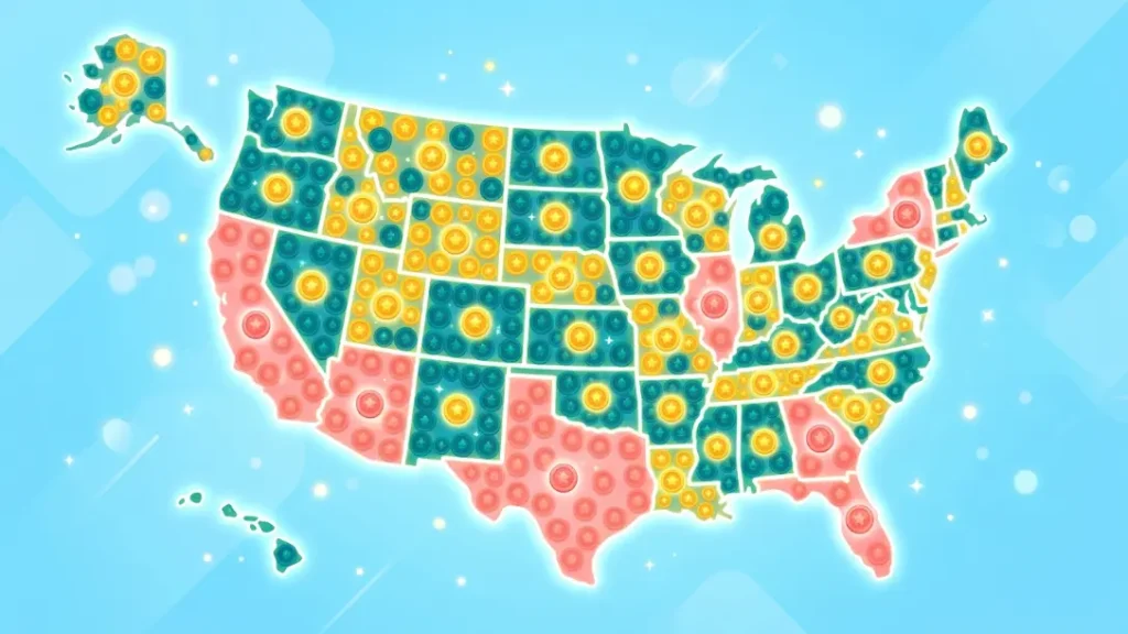 US map illustration showing sweepstakes casino legal and restricted states in 2026