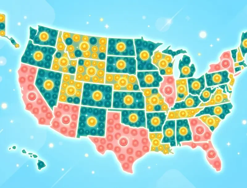 US map illustration showing sweepstakes casino legal and restricted states in 2026