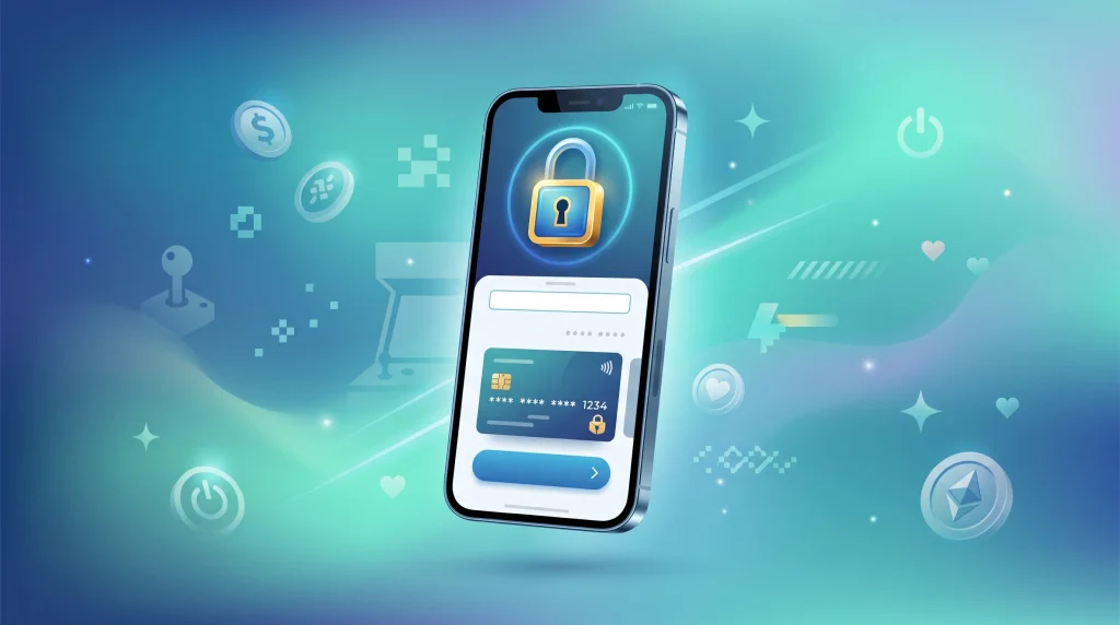 Smartphone showing a secure encrypted checkout screen representing safe payment practices for fish table game accounts