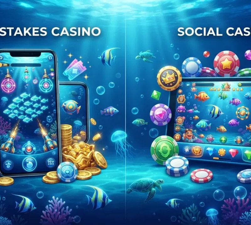 Sweepstakes casino and social casino comparison in fish arcade style