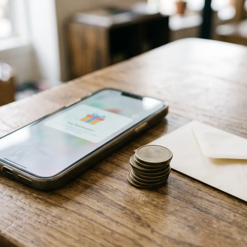 Smartphone with a gift notification beside plain tokens and an envelope for a fish table no deposit bonus (includes the focus keyphrase)